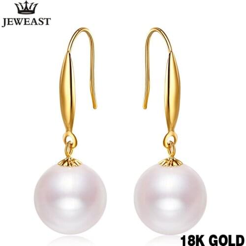 XXX 18k Pure Gold Yellow Freshwater Pearls Earrings Genuine Solid Au750 Classic Simple Elegant Jewelry Female Party Trendy