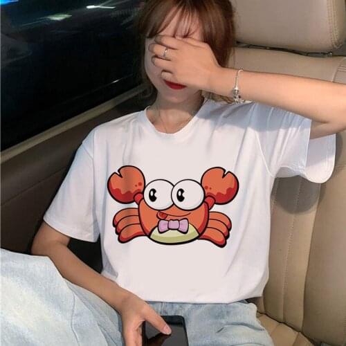 Cute Crab Cartoon Printing Women T shirt Summer Short Sleeve O-neck Women Tops Tshirt printing T-shirt female