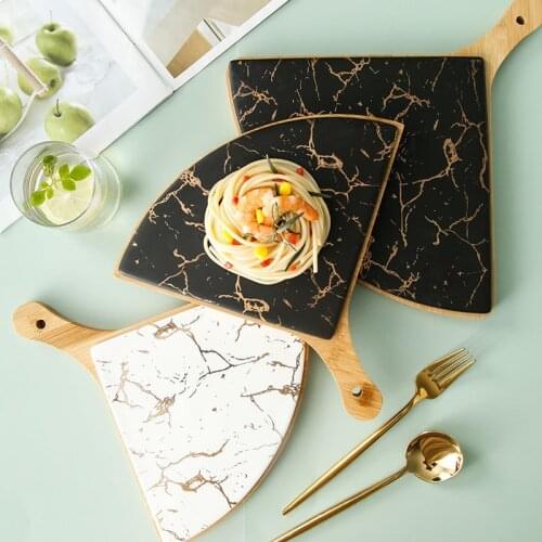 Creative Western Food Steak Pasta Plate Bamboo Tray Gold Ceramic Plate for Home Nordic Fan Plate