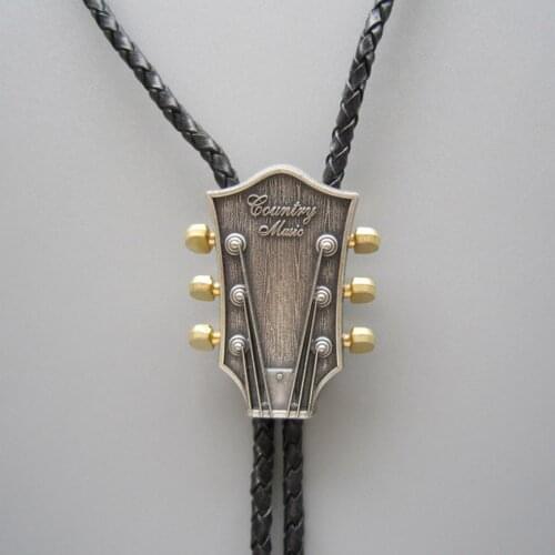 Original Vintage Silver Plated Guitar Music Wedding Bolo Tie Necklace Neck Tie BOLOTIE-MU044SL