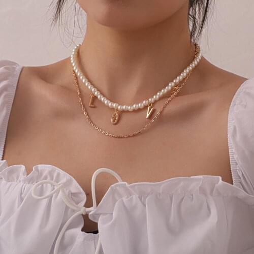 2020 New Double layer Chain Gold Choker Necklace Women Korean Style Pearl Pendant Necklace Fashion Jewelry Collar