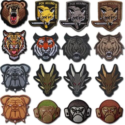 Animal tiger bear dragon monkey Patches Velcro Embroidered Creativity Badge Hook Loop Armband 3D Stick Jacket Backpack Stickers