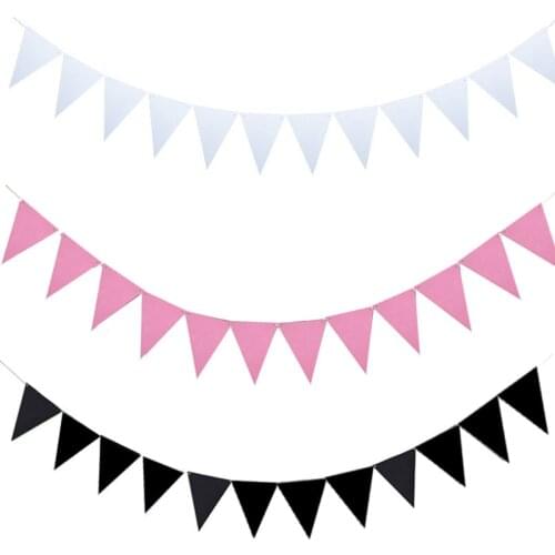 10M 8M Pure Black White Pink Bunting Banners Paper Holiday Pennant Beauty Wedding Garland Flags Birthday Party Solemn Decoration