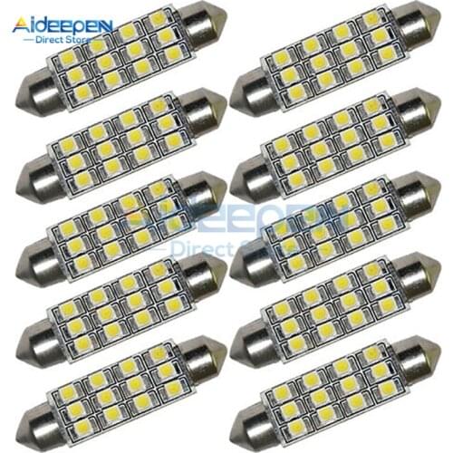 10Pcs Car Dome Led Light 12 3528-SMD LED Bulb Light Interior Festoon Lamp 40mm White For Car Side Wedge Light Lamp Bulb DC 12V