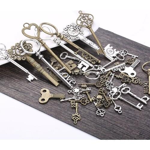 10pcs/lot Random Vintage Key Charms Fit Bracelet Necklace Findings Antique Bronze Color Metal Charms Pendants Jewelry Supplies