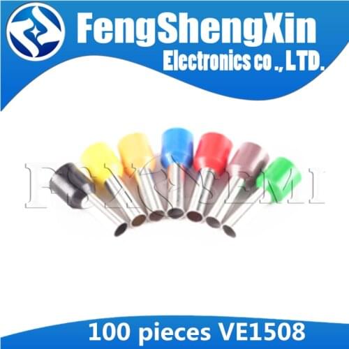 100pcs/lot VE1508 E1508 Bootlace Cooper Ferrules Kit Set Wire Copper Crimp Connector Insulated Cord Pin End Terminal