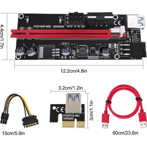 1X to 16X PCIE Riser Board Graphics Extension Riser Adapter Card 3 Power Options 6 Pin / SATA / VER 009S PCI-E PCIe Riser Card