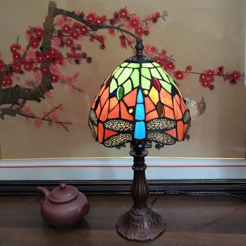 20CM Tiffany Table Lamp E27 AC85-265V Dragonfly Style Bedroom Bedside Lamp Creative Fashion Retro Table Lamp ZM1113