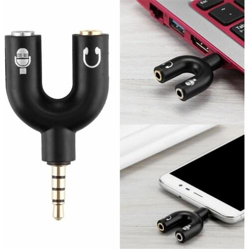 3.5mm Splitter Stereo Plug U-shape Stereo Audio Mic & Headphone Earphone Splitter Adapters for PS4 PC Laptop Ear Headset