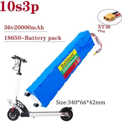 36V 20Ah 18650 Rechargeable lithium Battery pack 10S3P 500W High power for Modified Bikes Scooter Electric Vehicle,With BMS XT30