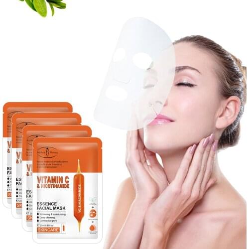 Vitamin C Blood Orange Nicotinamide Facial Mask Fade Fine Lines Brighten Skin Whitening Mask Shrink Pores Deep Cleaning