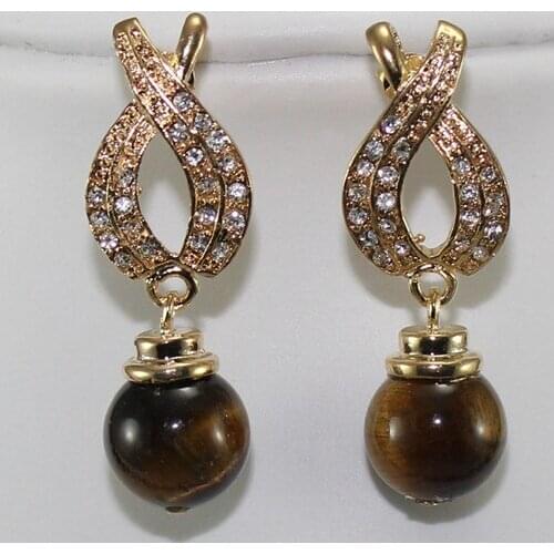 Free Shipping ER00154 Classic Tiger Eye Natural jade Drop Earring