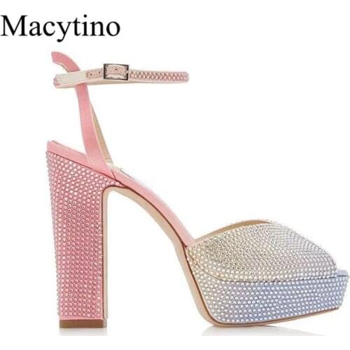 Color diamond ladies stiletto high heel sandals pointed toe strap combination high heel sandals fashion party sandals