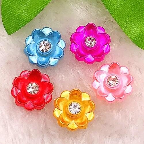 DIY 10pcs mix 13mm AB Resin 3d flower Flatback Rhinestone Wedding buttons crafts