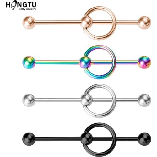 1PC 14G Surgical Steel BCR Industrial Piercing Jewelry Industrial Barbell Long Earrings Stud Bar Cartilage Tragus for Women Men