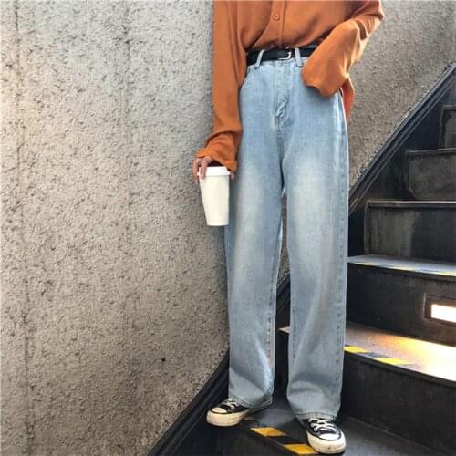 Jeans Women Leisure Loose High Waist Retro Wide Leg Blue Womens Jean Korean Style All-match Simple Full-length Trendy Zipper Fly