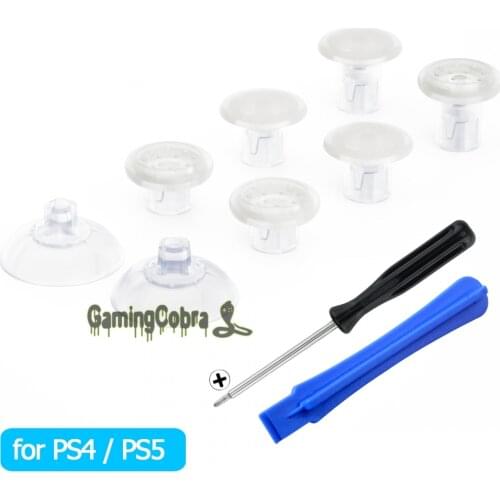 Transparent Interchangeable Thumbstick for PS4 Slim Pro PS5 Controller with 3 Height Domed and Concave Grips Adjustable Joystick