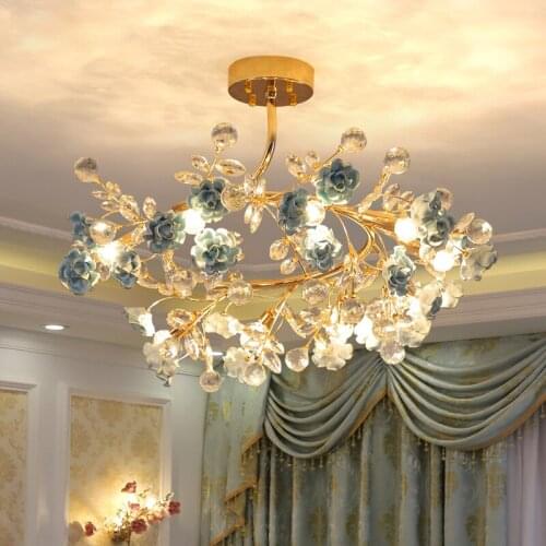 Europe LED Living Room Lamp Dining Room Crystal Chandelier Lighting Nordic Bedroom Flower Crystal Lighting Modern Hanging Lamp