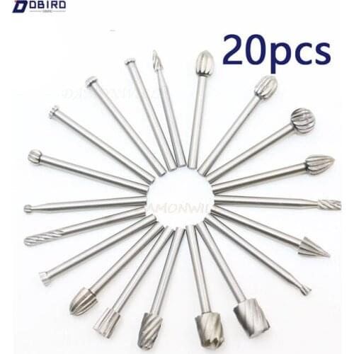 1/8 Inch HSS Shank Milling Rotary File Burr Bit Wood Carving Rasps Set20 pieces/pack