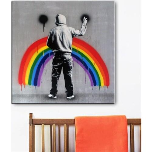 Canvas Print Paintings Graffiti Street Wall Art Poster Abstract People Rainbow Graffiti Canvas Art Picture Home Decor No Frame