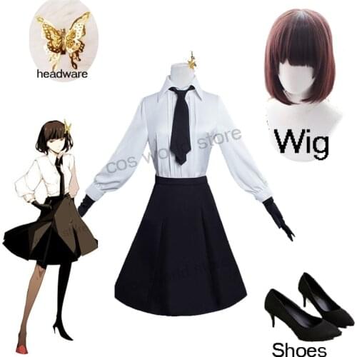 Anime Bungo Stray Dogs Detective Agency Member Akiko Yosano Cosplay Costumes Shirt Tie Gloves Skirt Wig Outfit School Uniform