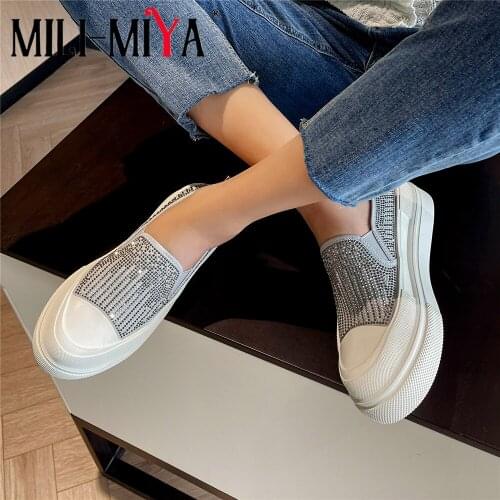 MILI-MIYA New Arrival Round Toe Sneakers Platform Vulcanized Women Manual Made Bling Crystal Autumn Casual Flat Runway Shoe Gray