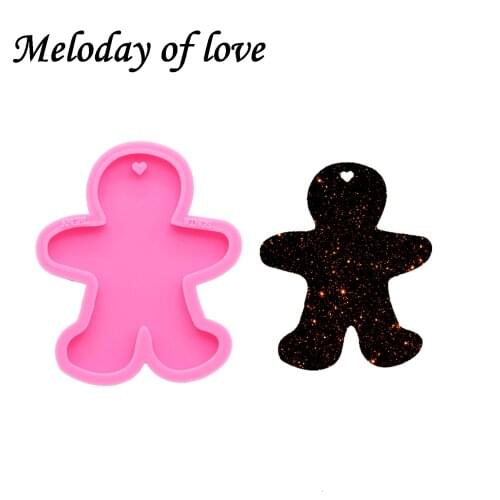 Fashion jewelry Shiny Christmas gingerbread man moulds for keychain DIY resin keyring decoration silicone custom mold DY0187