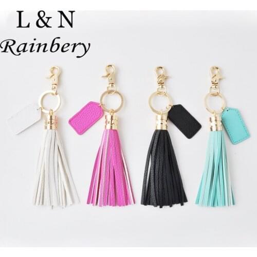 Rainbery 2021 Monogrammed Leather Tassel Women Keychain Bag Pendant Alloy Car Key Chain Ring Holder Retro Jewelry