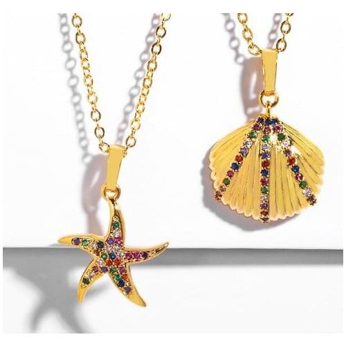 Starfish multicolor micro pave cz zircon cubic zirconia necklace copper Clavicle gold plated Snake Chain Choker Pendant cvcg3