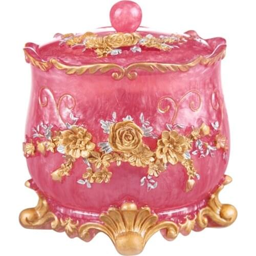 Trash Can Portable Desktop Storage Bin Resin Carved Office Bathroom Storage Organization With Lid Pink / Blue 14 * 13 * 11CM