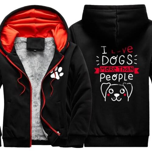 I Love Dogs People Camouflage Men Raglan Thicken Jackets Keep Warm Dark Blue Tops Wool Liner Mans Coats Casual Long Sleeve Homme