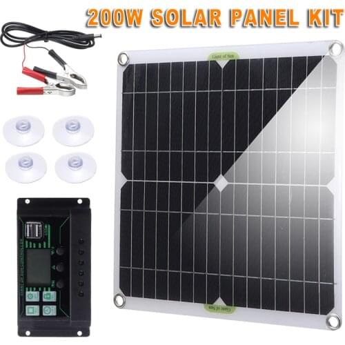 New 200W Solar Panel Kit For 12V Battery Charger 50A Caravan Controller Boat Family Outdoor Camping Car Motorcycles