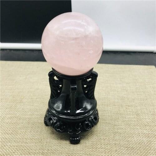 Natural pink crystal ball, crystal ball treatment gem home decoration + wood support