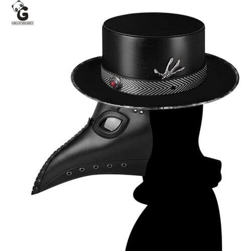 2021NEW Plague Doctor Mask Steam Punks Gentleman Magic Womens Hat Halloween Mask Carnival Cosplay Beak Steampunk Masque