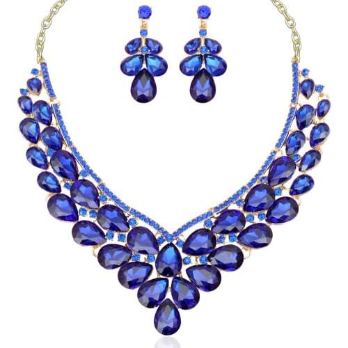 New Womens Austrian Crystal Teardrop Cluster Statement Necklace Dangle Earrings Wedding Bridal Costume Jewelry Set Accessories
