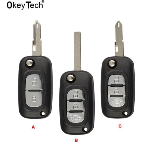 OkeyTech Replacement Car Key Shell for Renault Clio Megane Kangoo Modus Fluence 2009-2015 2/3 Buttons Flip Remote Key no logo