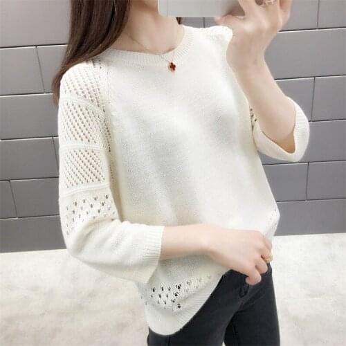 Autumn 2021 New Cut-out Knitwear Womens Pullover Loose Korean Base Coat Round Neck Sweater Thin SA855