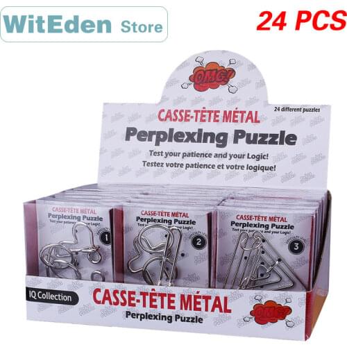 3D Metal Wire Casse-Tete Perplexing Puzzles 24PCS/Sets Classic Knot Intelligence Buckle Interlock IQ Collection Antistress Toys