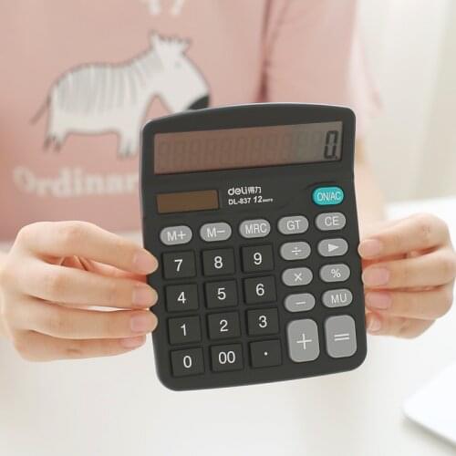 Dual Power Portable Desktop Calculator 12 Digits Large Screen Desktop Computer Black Calculadora Office School Supplies Caneta