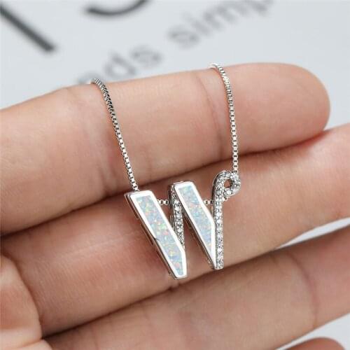 Luxury Crystal Wedding Necklace Cute Female White Opal Letter A-Z Pendant Necklace Dainty Silver Color Chain Necklaces For Women