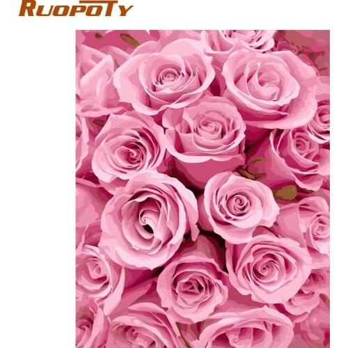 RUOPOTY Frame Pink Rose DIY Painting By Numbers Kits Modern Wall Art Canvas Acrylic Hand Painted For Wedding Decoration Artwork