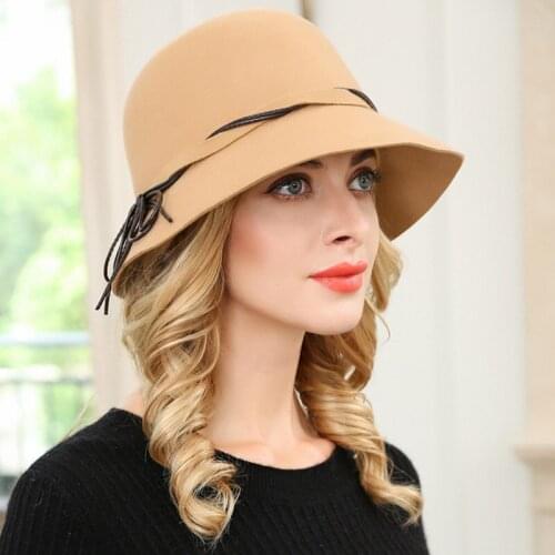 Bowknot Fedoras Hat Female Korean Version New Wool Felted Fedora Hats British Retro Autumn Winter Church Party Show Cap H6830