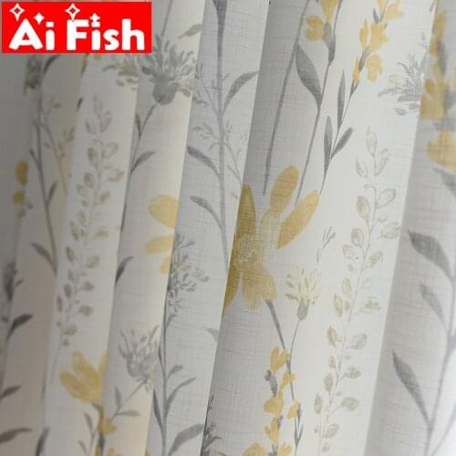 American Pastroal Yellow Floral Plants Print Semi Blackout Curtains For Living Room Window Treatments Bedroom Curtain Fabric #5