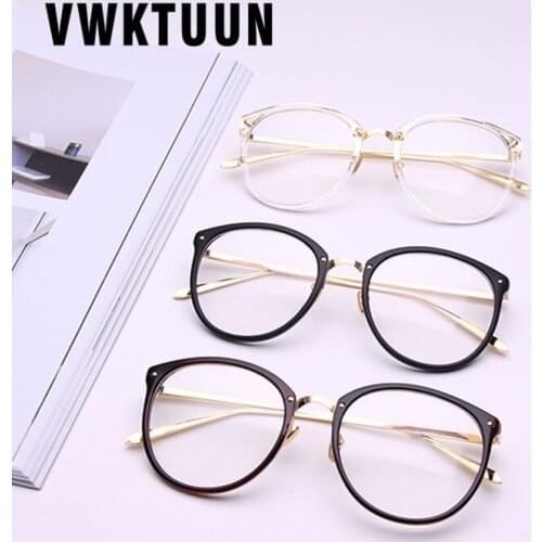 VWKTUUN Vintage Women Glasses Frame Mens Gold Metal Eyeglasses Frame Retro Big Clear Lens Glasses Optical Spectacle Frame New