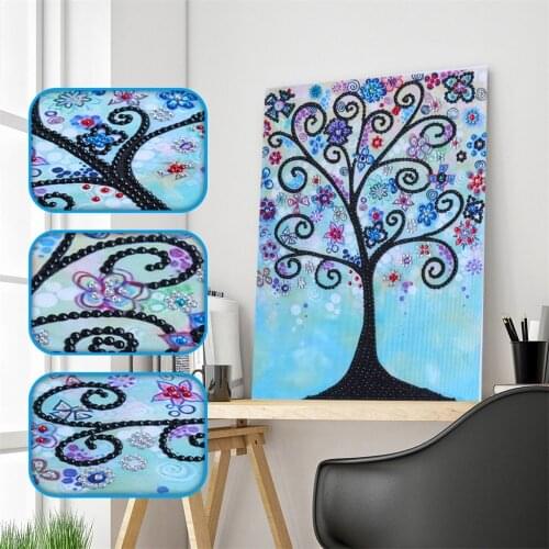 DIY Special Shaped Diamond Embroidery Blue Scenery Trees Cross Stitch Diamond Painting Flower Needlework Rhinestone Home Decor