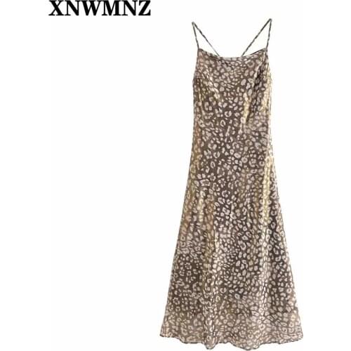XNWMNZ Za Women Chic Fashion sexy Leopard Print Soft Touch Midi Camisole Dress Vintage Backless Thin Straps Female Dresses Mujer