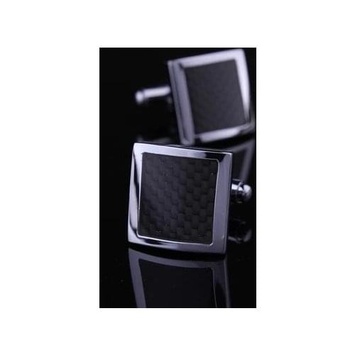 Factory Price Retail Classic Men Gifts Cuff links Copper Material Black Square Bamboo Fiber Design CuffLinks Free Shipping