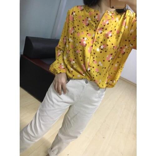 Women Shirt 2020 New Sweet Print Pleated Silk Shirt