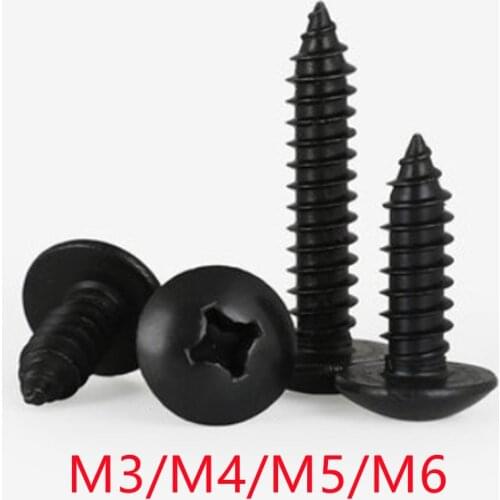 10-50pcs m3 m4 m5 m6*L steel with black Phillips Truss Head (Cross Recessed Mushroom Head) Self Tapping Screws
