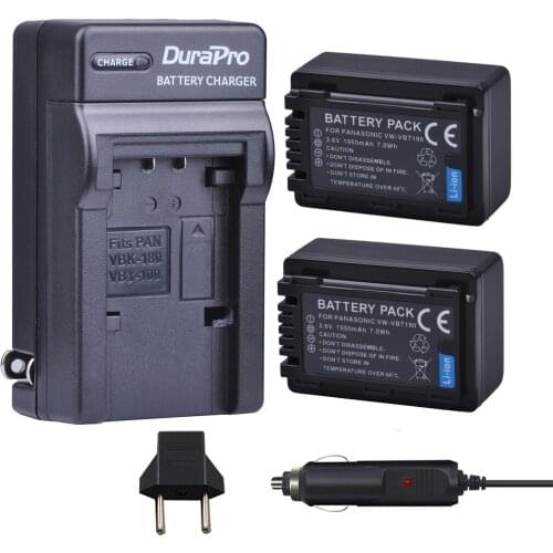 2pc VW-VBT190 VW VBT190 Li-ion Battery+Car Charger for Panasonic HC-V110 HC-V130 HC-V160 HC-V180 HC-V201 HC-V210 HC-V230 HC-V250